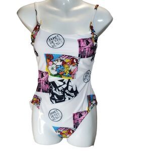 NEW SWIMINISTA X JAMES PETER HENRY Marvelous one-piece art toss print M